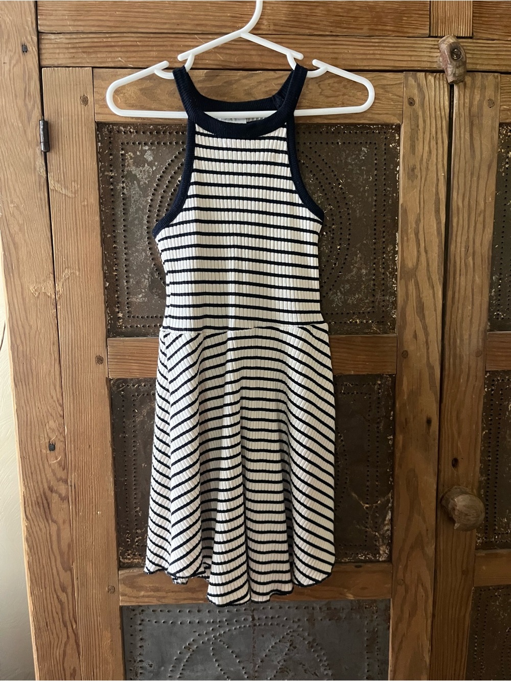 Zara White and Black Striped Halter Knit Dress